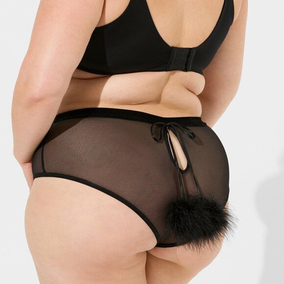 ❤️NWT VINTAGE TORRID MARABOU PANTY - CHEEKY MESH CUT OUT POM POMS - PLUS SIZE - Picture 1 of 8